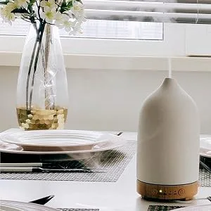 Essential Oil Diffuser Humidifiers ,Aromatherapy Diffuser, Ceramic Diffuser Wood Grain Diffusers for Essential Oils,7-Color Night Light Aroma Diffuser for Home,Office,Room Decor and Trip(100ML) A-white Wood Grain - air diffuser