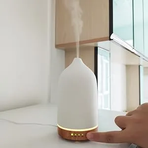 Essential Oil Diffuser Humidifiers ,Aromatherapy Diffuser, Ceramic Diffuser Wood Grain Diffusers for Essential Oils,7-Color Night Light Aroma Diffuser for Home,Office,Room Decor and Trip(100ML) A-white Wood Grain - essential oil diffuser