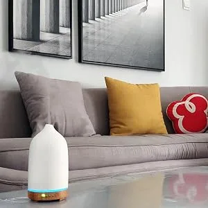 Essential Oil Diffuser Humidifiers ,Aromatherapy Diffuser, Ceramic Diffuser Wood Grain Diffusers for Essential Oils,7-Color Night Light Aroma Diffuser for Home,Office,Room Decor and Trip(100ML) A-white Wood Grain - essential oil diffuser