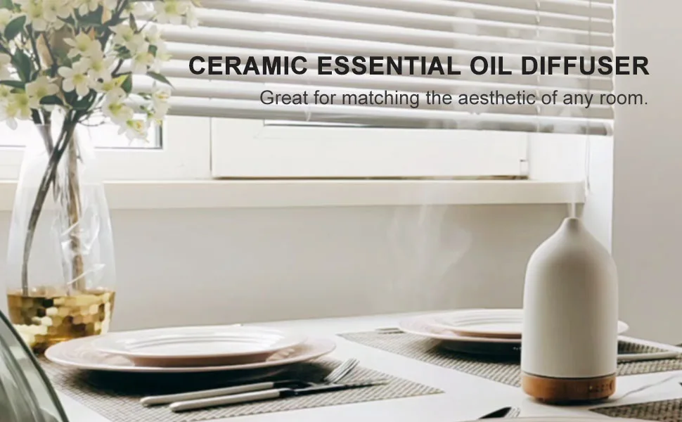 Essential Oil Diffuser Humidifiers ,Aromatherapy Diffuser, Ceramic Diffuser Wood Grain Diffusers for Essential Oils,7-Color Night Light Aroma Diffuser for Home,Office,Room Decor and Trip(100ML) A-white Wood Grain - essential oil diffuser humidifiers