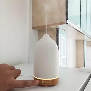 Essential Oil Diffuser Humidifiers ,Aromatherapy Diffuser, Ceramic Diffuser Wood Grain Diffusers for Essential Oils,7-Color Night Light Aroma Diffuser for Home,Office,Room Decor and Trip(100ML) A-white Wood Grain - oil diffuser