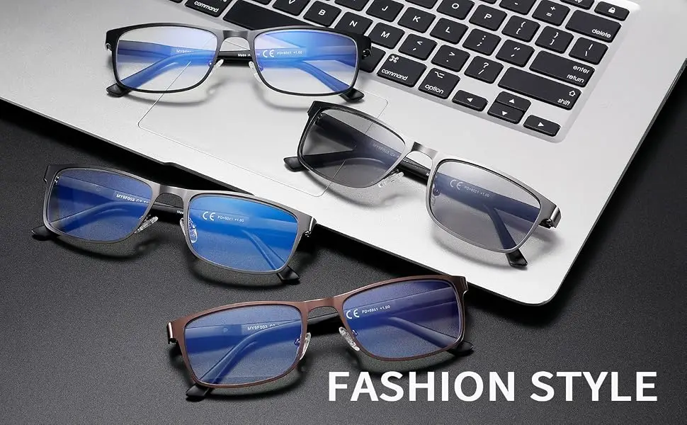 4 Pack Reading Glasses for Men Blue Light Blocking, Anti Blue Ray Metal Computer Readers, Reduce Eyestrain Headache, Flexible Spring Hinge, Magnification Strength 2.00 (1 Sun Reader Glasses Included) 4 Mixed Color (Include… - product information 2
