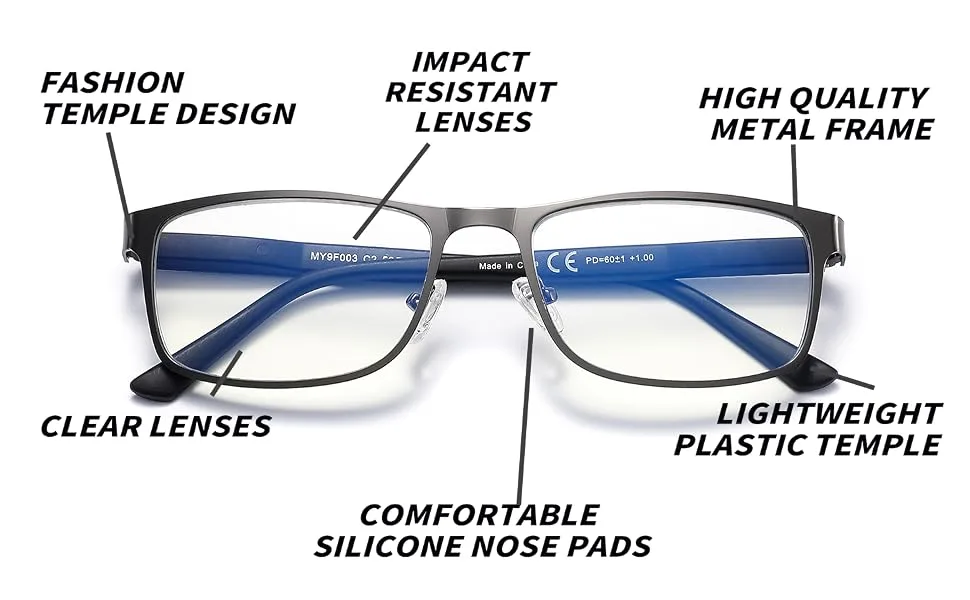 4 Pack Reading Glasses for Men Blue Light Blocking, Anti Blue Ray Metal Computer Readers, Reduce Eyestrain Headache, Flexible Spring Hinge, Magnification Strength 2.00 (1 Sun Reader Glasses Included) 4 Mixed Color (Include… - product information 3