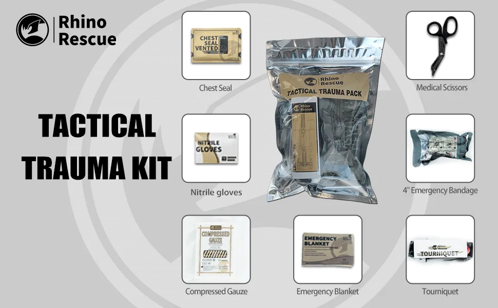 RHINO RESCUE Tactical Trauma Kit Emergency First Aid Stop The Bleed IFAK Refill Supplies Combat Wound Care Dressing Pack - FIRST AID KIT