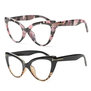 Cat Eye Frame Ladies Computer Reading Glasses Stylish Blue Light Blocking Readers for Women 2 Pairs 2.00 2 Pairs 2.0 x - cat eye