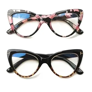 Cat Eye Frame Ladies Computer Reading Glasses Stylish Blue Light Blocking Readers for Women 2 Pairs 2.00 2 Pairs 2.0 x - cat eye