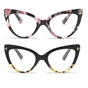 Cat Eye Frame Ladies Computer Reading Glasses Stylish Blue Light Blocking Readers for Women 2 Pairs 2.00 2 Pairs 2.0 x - cat eye