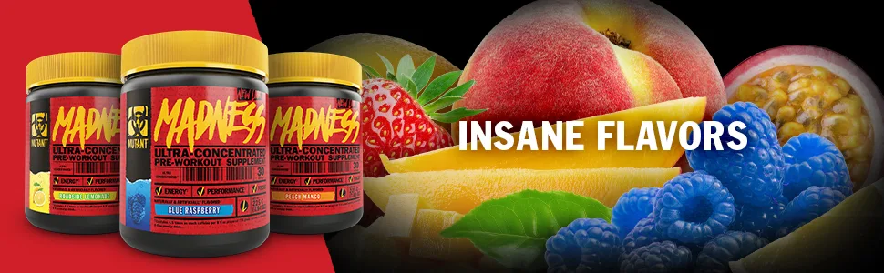 Mutant Madness - Redefines The Pre-Workout Experience and Takes it to a Whole New Extreme Level, Engineered Exclusively for High Intensity Workouts, 225g – Blue Raspberry - pre workout supplement powder