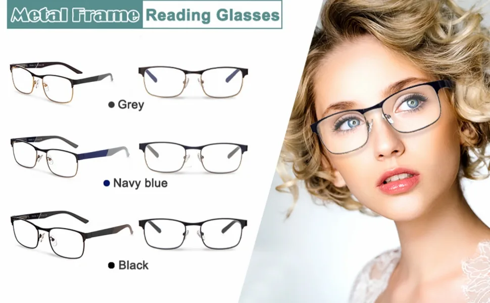 Blue Light Reading Glasses for Men Women, Lightweight Metal Rectangle Full Frame Readers,Anti Eyestrain/ Computer Glare/ UV, Spring Hinge Eyeglasses +2.00 3 Pack Mix 2.0 x - metal frame blue light blocking reading glasses women men