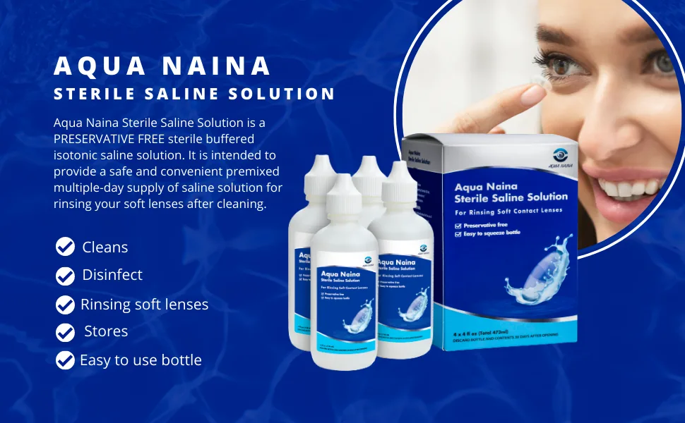 Aqua Naina - Preservative Free Sterile Saline Solution (4x 4Fl. Oz) - Unisol 4 Replacement - Contact Solution for Cleaning, Rinsing and Storing Soft Contact Lenses. - MPS Main 1