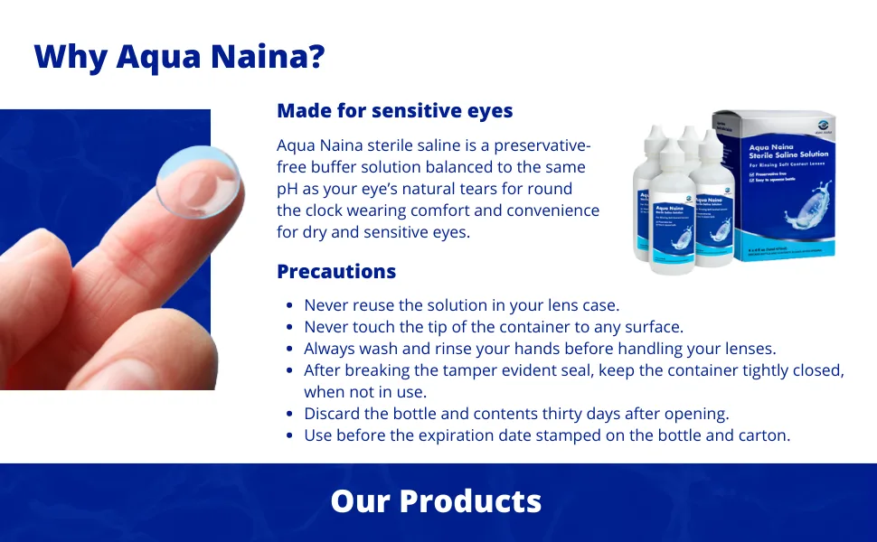 Aqua Naina - Preservative Free Sterile Saline Solution (4x 4Fl. Oz) - Unisol 4 Replacement - Contact Solution for Cleaning, Rinsing and Storing Soft Contact Lenses. - Sterile - Contat Solution Saline Main 4