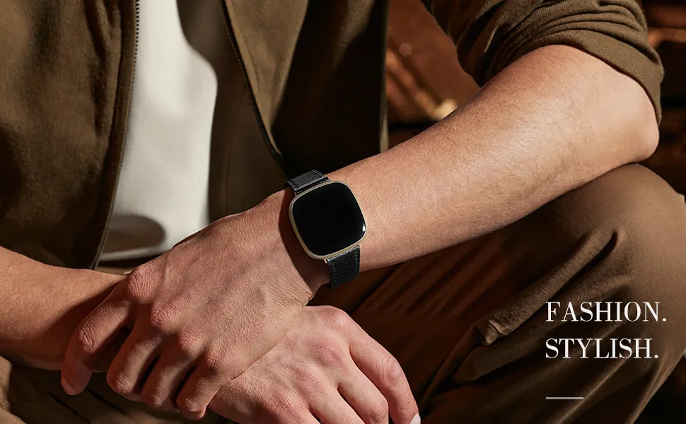 Maledan Compatible with Fitbit Versa 3/Fitbit Sense Bands for Women Men, Soft Stylish Durable Genuine Leather Band Slim Strap Replacement Accessories with Rose Gold Buckle, Red - Maledan Soft Genuine Leather Band for Fitbit Sense/Fitbit Versa 3 Bands for Women Men