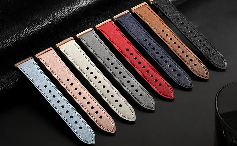 Maledan Compatible with Fitbit Versa 3/Fitbit Sense Bands for Women Men, Soft Stylish Durable Genuine Leather Band Slim Strap Replacement Accessories with Rose Gold Buckle, Red - Maledan Soft Genuine Leather Band for Fitbit Sense/Fitbit Versa 3 Bands for Women Men
