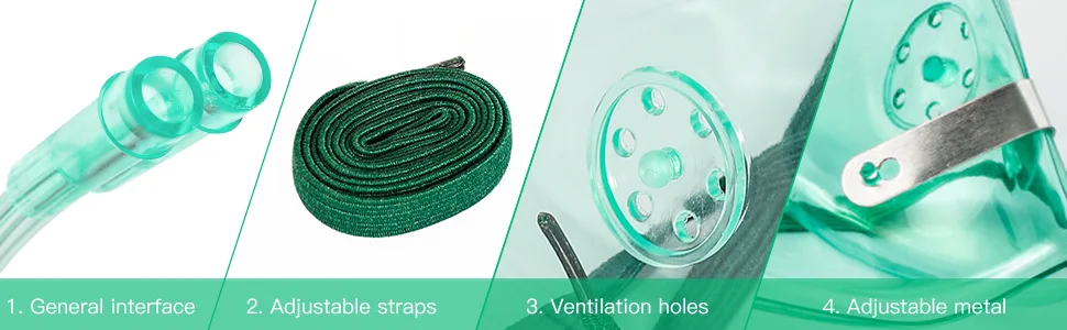3 Pack Oxygen Mask for Face Adult with 6.6' Tube & Adjustable Elastic Strap - Size S+M+L Size S+M+L-3pack - oxygen face mask
