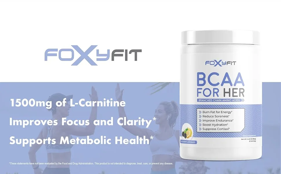 FoxyFit BCAA for Her | Branched Chain Amino Acids for Women to Boost Hydration and Reduce Soreness, BlackBerry Lemonade (BCAA Powder - 20 Servings) - BCAA Blackberry lemonade