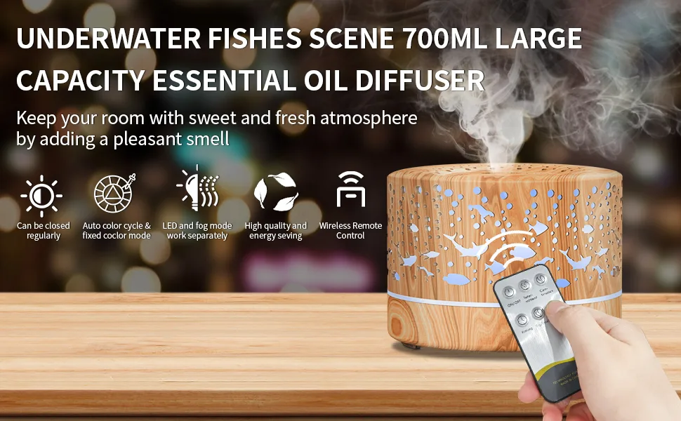 MEIDI Essential Oil Diffuser, Aromatherapy Diffuser, 700ML Aroma Cool Mist Humidifier with Remote Control, Adjustable Mist Mode, Fascinating LED Night Light, and Timing Auto Shut-Off - Essential Oil Diffuser