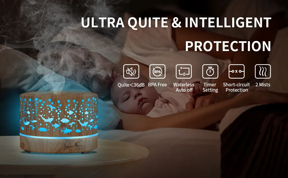 MEIDI Essential Oil Diffuser, Aromatherapy Diffuser, 700ML Aroma Cool Mist Humidifier with Remote Control, Adjustable Mist Mode, Fascinating LED Night Light, and Timing Auto Shut-Off - Essential Oil Diffuser