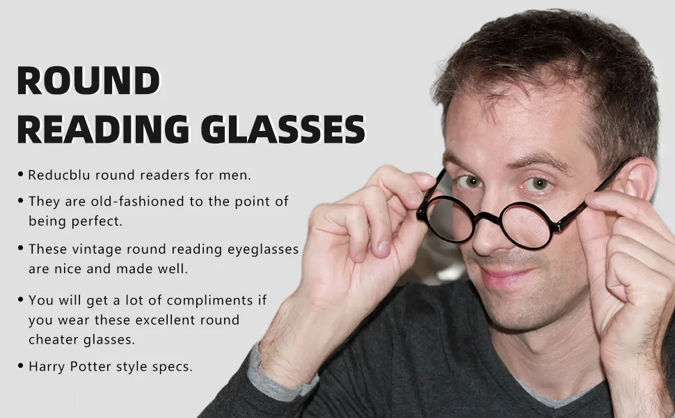 Reducblu Reading Glasses with Spring Hinge for Women and Men - Professor Style Round Readers Blue Stripe 1.0 Diopters - Reducblu Round Reading Glasses for Men