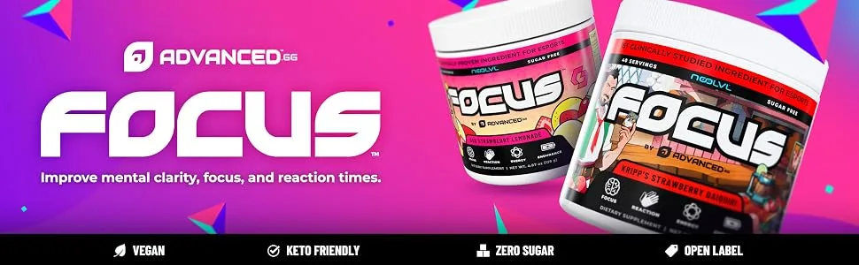 Focus by ADVANCED - Fruit's Cherry Limeade - Focus and Concentration Formula with NooLVL - Mental Clarity & Energy Boost for Gaming, Work & Study - Sugar Free & Keto Friendly - (40 Servings) - focus supplement mood booster gaming supplements