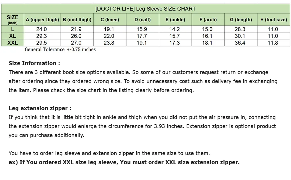 DOCTOR LIFE Recovery System : Device, Boots (2X-Large (Pack of 1)) - size chart only