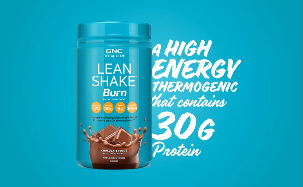 GNC Total Lean | Lean Shake Burn, Protein Powder | Hunger Satisfying, High Protein Blend, Proven to Burn 3X More Calories | Vanilla | 16 Servings - A high energy thermogenic that contains 30g of protein. Lean Shake Burn – Chocolate Fudge product.