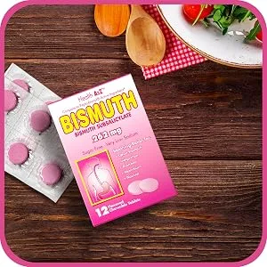 HealthA2Z Bismuth | Bismuth Subsalicylate 262mg | Multi-Symptom Relief | 3 Packs of 12 Chewable Tablets (36 Tablets Total) 12 Count (Pack of 3) - Easy To Carry