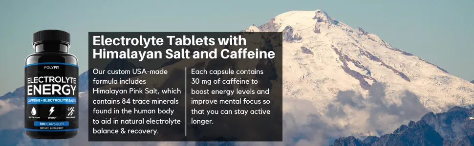 Caffeine + Electrolyte Salts | 100 Caffeinated Salt Pills | Electrolytes & Energy Replacement Supplement with Caffeine & Himalayan Pink Salt - Electrolyte Energy Capsules