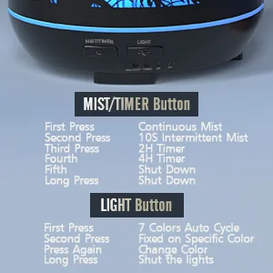 300ML Essential Oil Diffuser, Metal Aromatherapy Diffusers, Diffusers for Essential Oils for Large Room Home - MIST/TIMER Button
