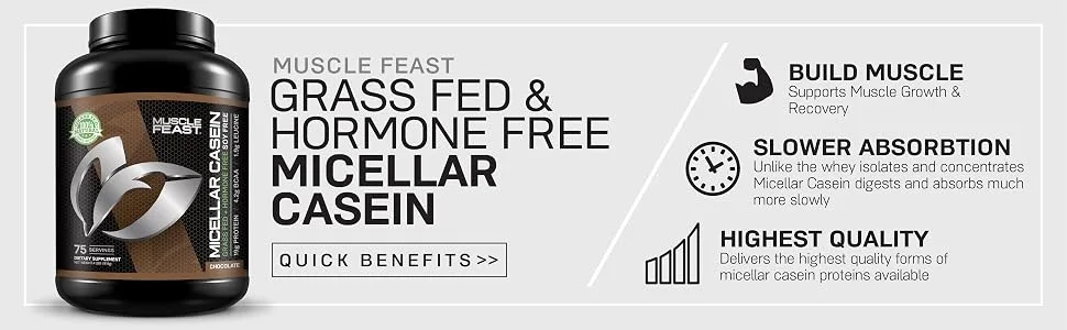 Muscle Feast Micellar Casein Protein, All Natural Pasture Raised Hormone Free Soy Free, Chocolate, 2lb - Benefits