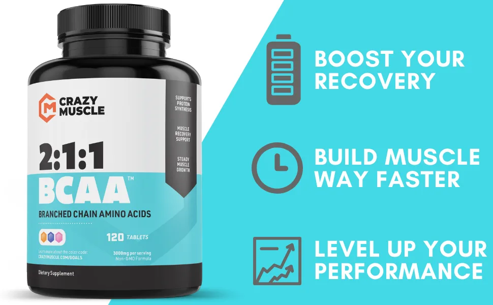Crazy Muscle Advanced Bulking Stack (4 Product Bundle) by Crazy Muscle: Sky Rocket Your Muscle Building - bcaa capsules branched chain amino acids tablets pills