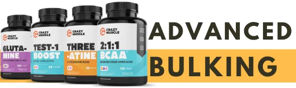 Crazy Muscle Advanced Bulking Stack (4 Product Bundle) by Crazy Muscle: Sky Rocket Your Muscle Building - Creatine Test booster 211 bcaa branched chain amino acids glutamine pills tablets capsules