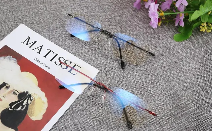 FEISEDY Rimless Progressive Multifocus Anti-Blue Light MEN Reading Glasses Computer Reader B9002(Red, 2.5x) Red Rimless - product information 7