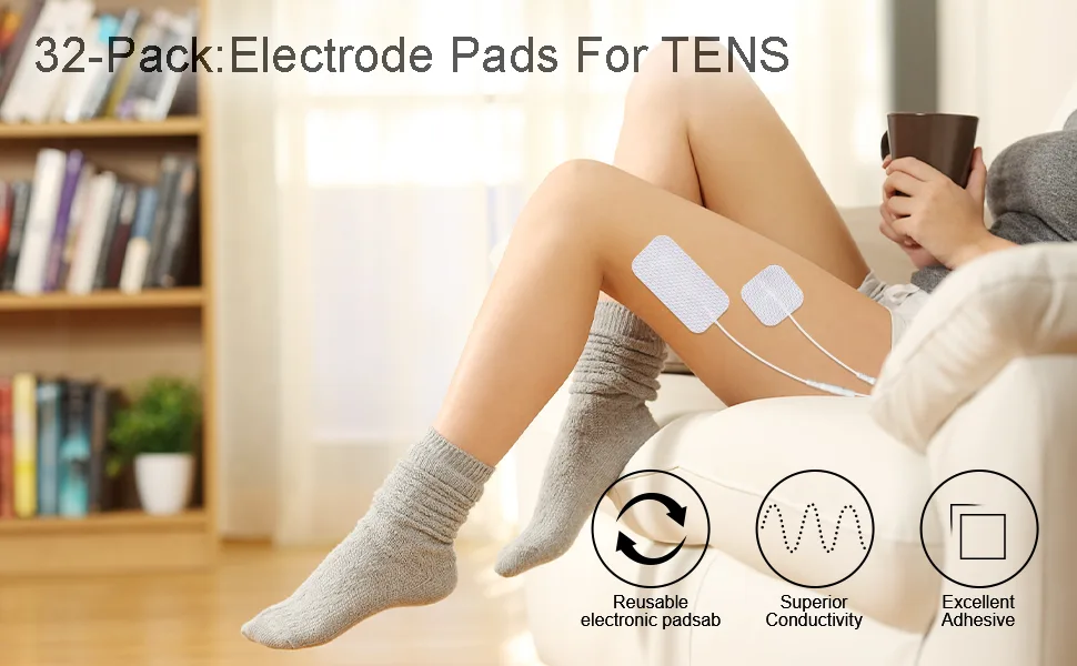LYINIE TENS Unit Pads 32pcs Reusable Replacement Electrode Patches for Electrotherapy (2"x2" 16pcs, 2"x4" 16pcs) - pads