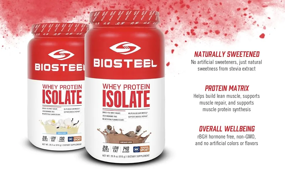 BioSteel Whey Protein Isolate Powder, Grass-Fed and Non-GMO Post Workout Formula, Vanilla, 24 Servings Vanilla 1.8 Pound (Pack of 1) - Protein_Whey Protein Isolatae