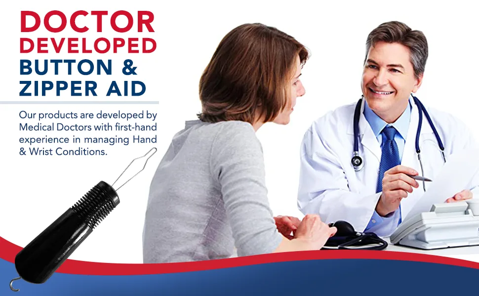 Button Hook & Zipper Pull, Assist, Helper Device, Dress Clothes Tool, Button Shirts Aid, One Hand, Disability, Handicapped and Seniors by Dr. Arthritis (Single) - Button Hook and Zipper Pull