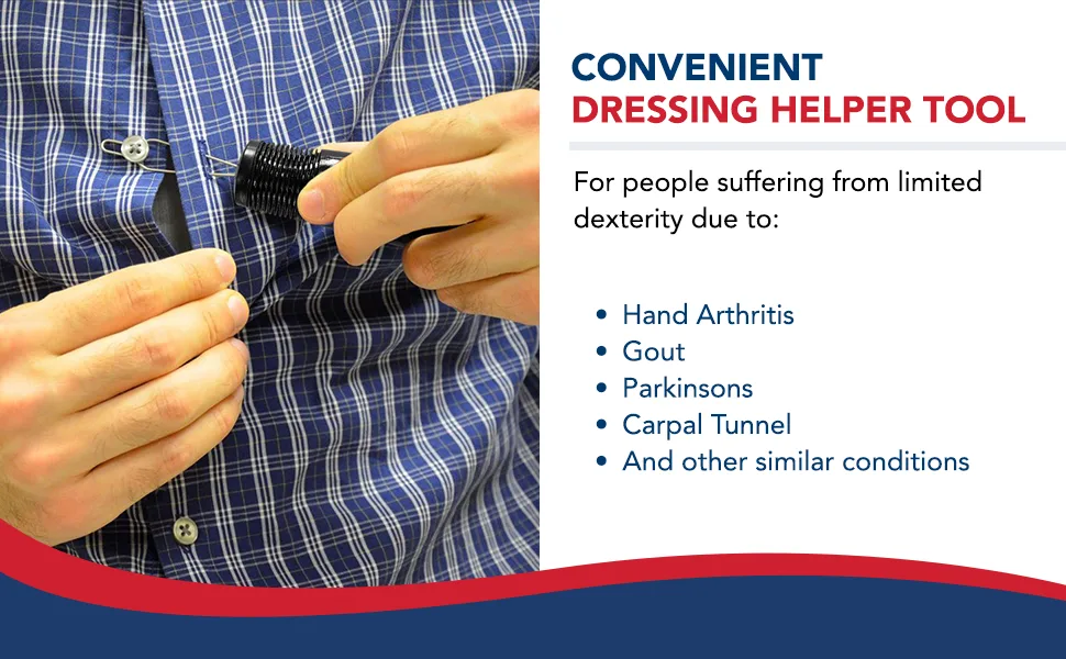 Button Hook & Zipper Pull, Assist, Helper Device, Dress Clothes Tool, Button Shirts Aid, One Hand, Disability, Handicapped and Seniors by Dr. Arthritis (Single) - Button Hook and Zipper Pull