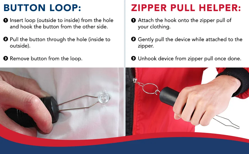 Button Hook & Zipper Pull, Assist, Helper Device, Dress Clothes Tool, Button Shirts Aid, One Hand, Disability, Handicapped and Seniors by Dr. Arthritis (Single) - Button Hook and Zipper Pull