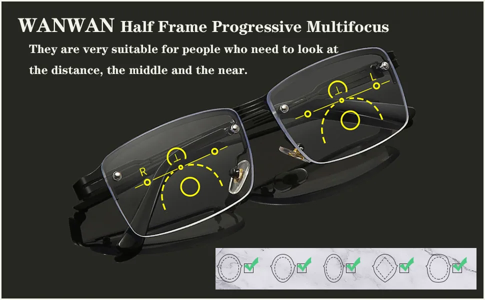 WANWAN Half Frame Progressive Multifocus Blue Light Blocking Reading Glasses Anti-Reflective Metal Frame Men Readers Coffe 2.5 x - product information 2