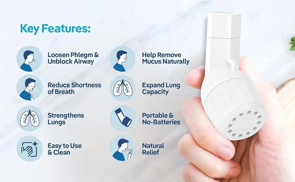 Breathing Lung Expander & Mucus Removal Device, Hand-Held Breathing Trainers, Improves Lung Capacity & Respiratory Health, Clears Congestion from Lungs & Airways Breathe Easier - product information 2