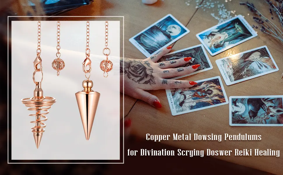 PESOENTH Copper Metal Dowsing Pendulum Divination Dower Reiki Healing Pendulum Chain,Silver Spiral Coil Point Meditation Yoga Balancing Pendant (Silver (Solid Cone)) - background