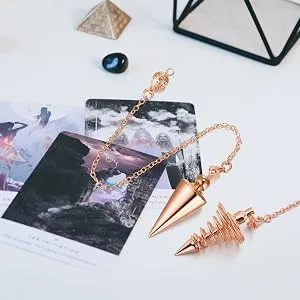 PESOENTH Copper Metal Dowsing Pendulum Divination Dower Reiki Healing Pendulum Chain,Silver Spiral Coil Point Meditation Yoga Balancing Pendant (Silver (Solid Cone)) - scene1