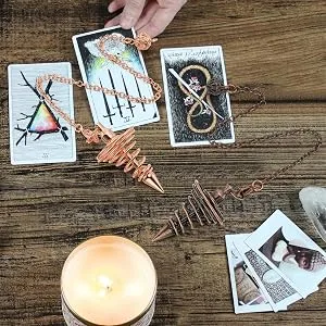 PESOENTH Copper Metal Dowsing Pendulum Divination Dower Reiki Healing Pendulum Chain,Silver Spiral Coil Point Meditation Yoga Balancing Pendant (Silver (Solid Cone)) - scene2