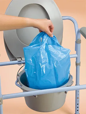 Carex Premium Commode Liners 72 Pack Leak Proof Fits Most Commodes with Absorbent Powder Holds 2 Quarts Liquid Disposable, Blue, (1 Box), 72 Count 72 Count (Pack of 1) - commode liners