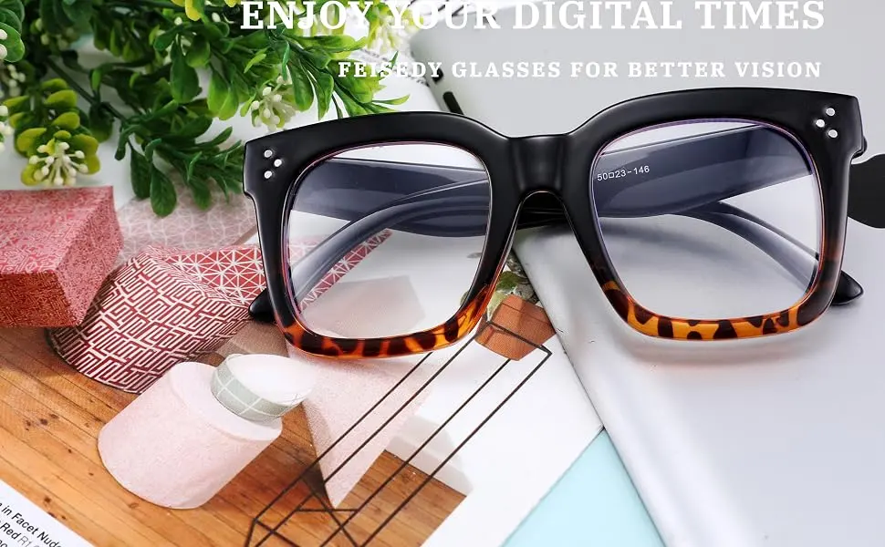FEISEDY Blue Light Blocking Reading Glasses Oversized Readers Designer Luxury Square Eyewear Frame B2695-FR Leopard Frame 1.75 x - Reading Glasses