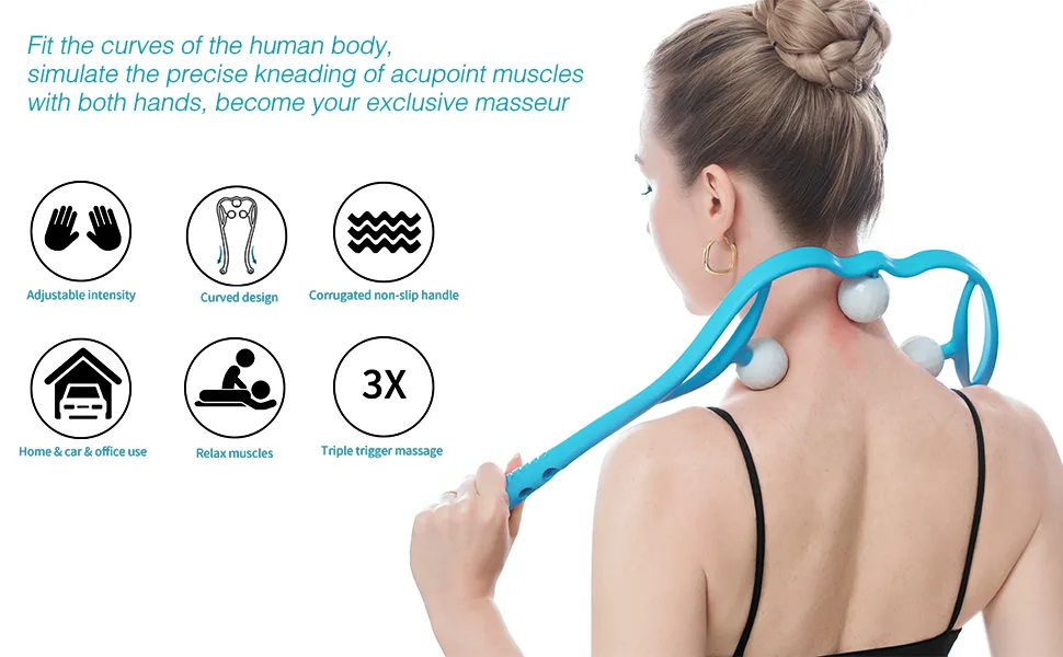 Lyanxinlei Neck Massager Handheld Shiatsu Deep Tissue Dual Trigger Point Shoulder Massage Tool with Balls for Self Muscle Tension Relief &Scalp Massager Extra Gift (2Pack) Black - Trigger point massager tool
