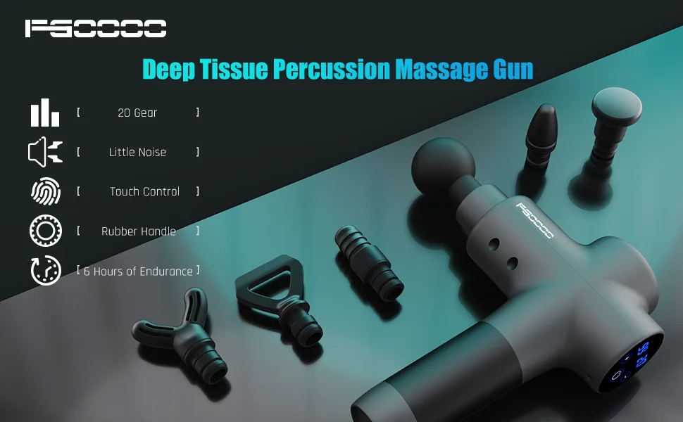 Massage Gun Deep Tissue,20 Speeds & 6 Interchangeable Heads Percussion Massager for Athletes Pain Relief,Back/Neck/Leg Deep Tissue Massager(Space Gray) X-gray - product information 2