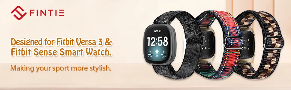 Fintie Elastic Watch Band Compatible with Fitbit Versa 3 / Fitbit Sense, Soft Nylon Stretch Adjustable Bracelet Strap Replacement Accessories Wristband Black - Elastic Bands Compatible with Fitbit Versa 3 / Fitbit Sense