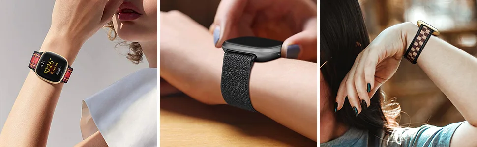 Fintie Elastic Watch Band Compatible with Fitbit Versa 3 / Fitbit Sense, Soft Nylon Stretch Adjustable Bracelet Strap Replacement Accessories Wristband Black - Elastic Bands Compatible with Fitbit Versa 3 / Fitbit Sense