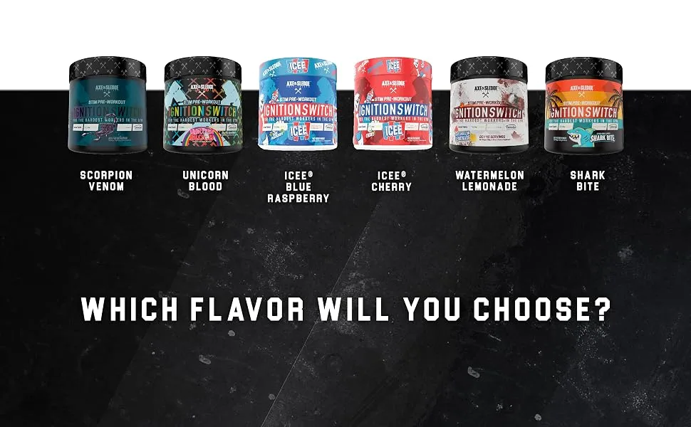 Ignition Switch Pre-Workout with CarnoSyn, TeaCrine, Infinergy, and AgmaMax, Long Lasting Energy, Laser Focus, Increased Pumps, Enhanced Performance, 40 Servings, ICEE Cherry - Ignition Switch Flavor Line-Up