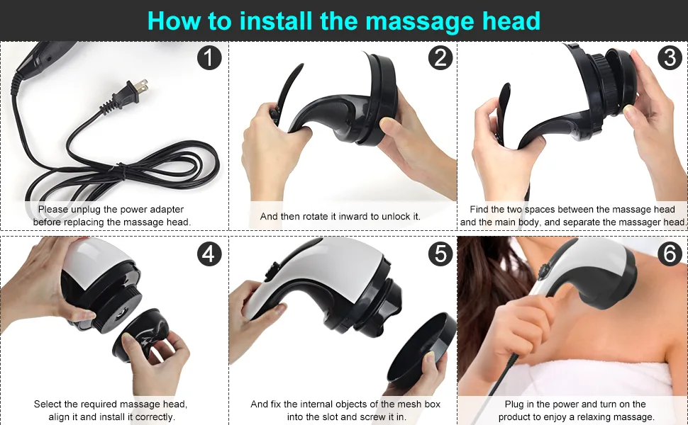 Electric Back Massager - Handheld-Cellulite Massager Full Body Massager with 4 Massage Heads - handheld massagers for neck and back massagers back massager handheld body electric